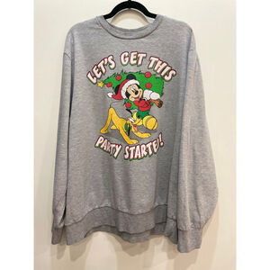 Disney Mickey Mouse Pluto Christmas Crewneck Sweatshirt XXL Gray Holiday Party